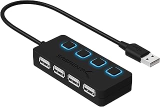 SABRENT 4-Port USB 2.0 Data Hub, LED Power Switches (HB-UMLS) | Individual LED-lit power switches; data only (charging not supported); for Mac & PC