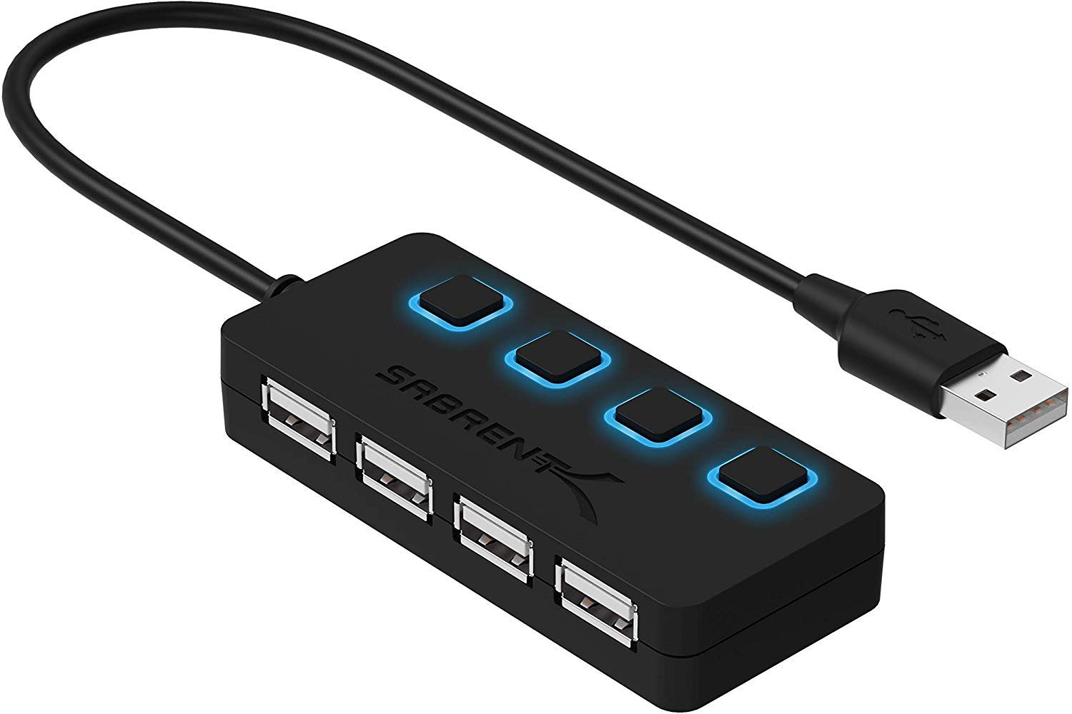 SABRENT 4-Port USB 2.0 Data Hub, LED Power Switches (HB-UMLS) | Individual LED-l