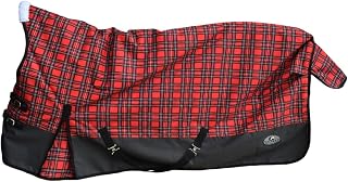 Goliath Mid-Neck Horse Turnout Red Check Pattern - 1200 Denier Ripstop Horse Blanket with 300gsm Fill - Windproof and Waterproof, with Double Front Closure, Tail Flap, and Adjustable Features (84")