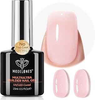 modelones Builder Nail Gel,No Top Coat Needed Builder for Nails Nude | C-Curve Sculpting, Glossy Jelly Finish Cover Nude Pink, No-Wipe, 9-in-One LED Lamp Cured Color Gel Polish for Quick Diy Salon