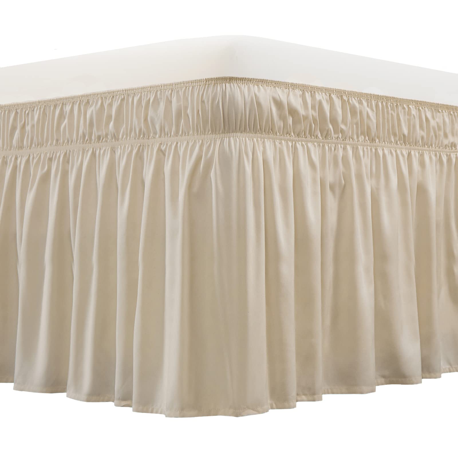 MEILA Wrap Around Elastic Bed Skirt for Queen & King Beds, 16" Drop, Beige | Thr