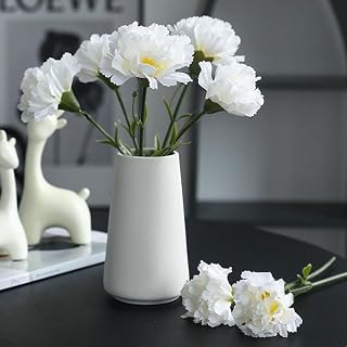 Artificial Carnation Flowers, Pack of 10, Realistic Silk Flower Decoration for Wedding Party Home Mother's Day Teacher Vintage Decoration White