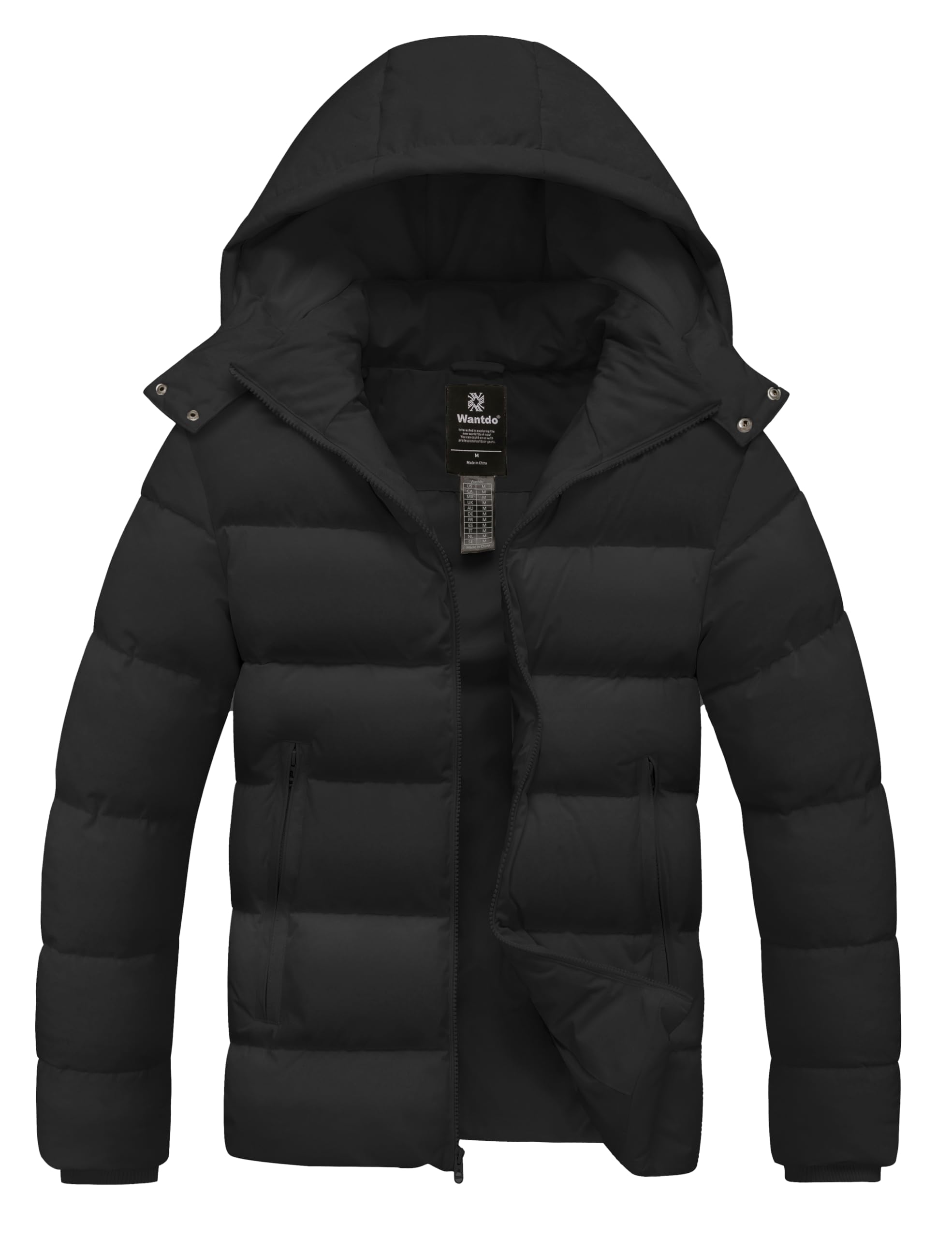wantdo Men's Windproof Puffer Jacket Warm Winter Coat Thick Parka with Hood