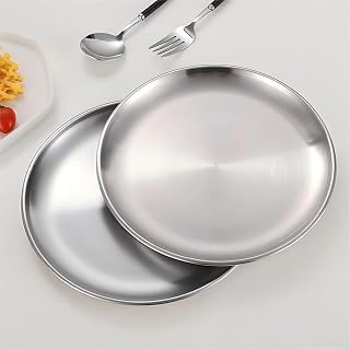 2 Pieces Stainless Steel Plates, 5.5 Inch Metal Plates, Reusable Stainless Steel Dinner Plates for Serving and Eating (Silver)