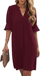 Wkior Womens Summer Ruffle Short Sleeve V Neck Shift Dress