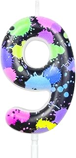 Neon Birthday Candles Fluorescent Themed 9th Birthday Number Candle Cake Toppers for Neon Party Decorations Supplies