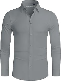 Alimens & Gentle Stretch Mens Dress Shirts Slim Fit Long Sleeve Casual Skinny Muscle Fit Wrinkle Free Button Down Shirt