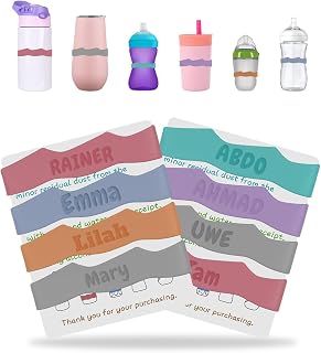 4 Pack Baby Bottle Labels Personalised, Custom Silicone Water Cup Name Bands for Daycare Reusable, Laser Engraving Bottle Name Tags, Waterproof Customized Kids Cups Grip Straps for School