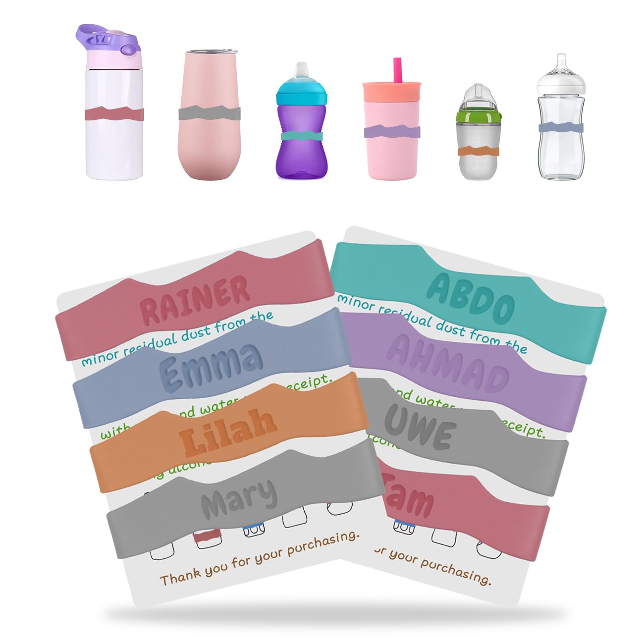 4 Pack Baby Bottle Labels Personalised, Custom Silicone Water Cup Name Bands for