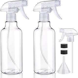 Hethyo Plastic Spray Bottles, 16.9oz/500ml, 2 Pack，Clear | Empty Spray Bottle, Heavy Duty Spraying Bottles, Mist/Stream, For Cleaning Solutions, Essential Oils, Hair