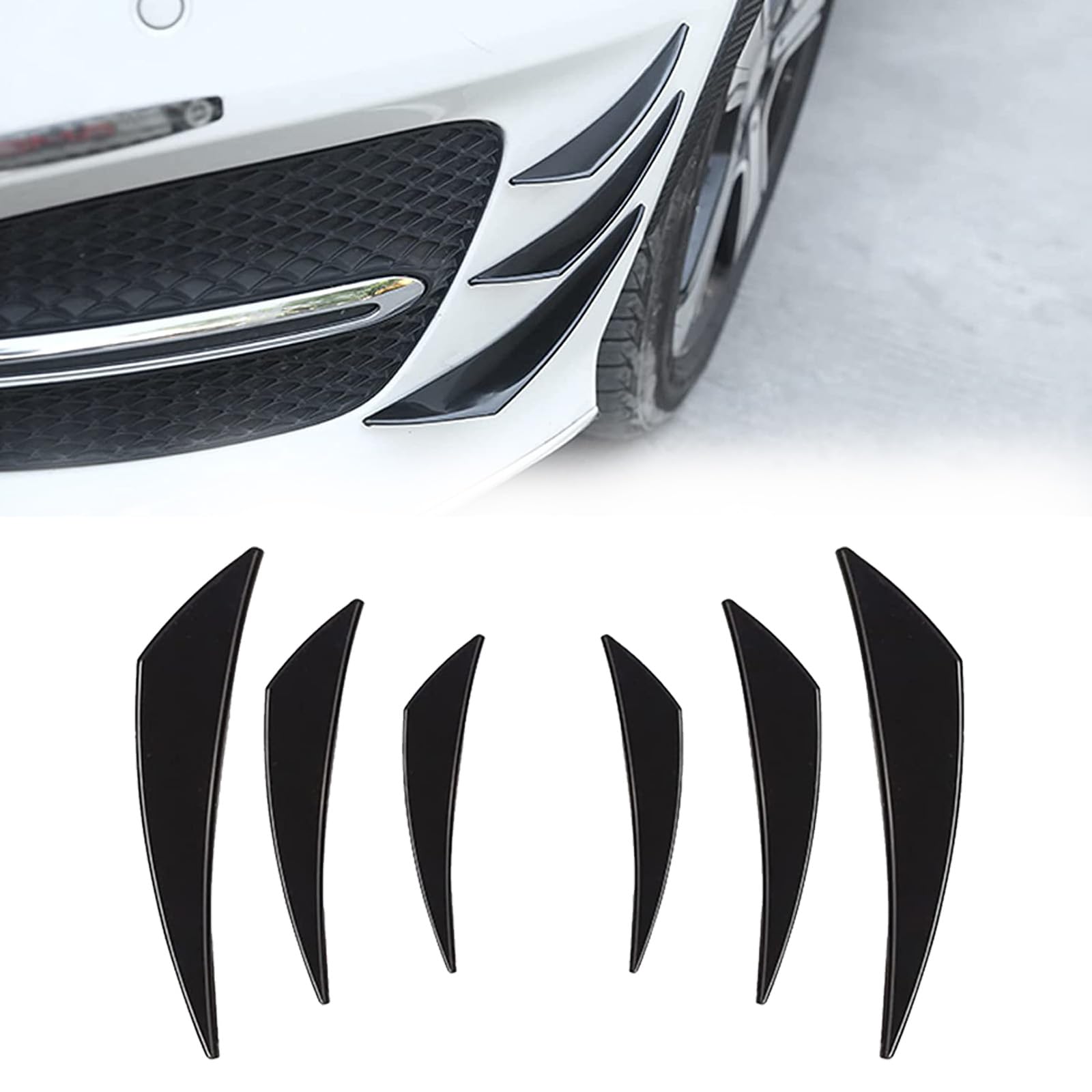GKmow Pack-6 Car Spoiler Canards Kit, Universal Auto Front Bumper Lip Splitter, 