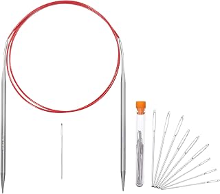 Size 6/4mm Circular Knitting Needles,40 Inch/100cm Knitting Needles for Beginners,Metal Round Knitting Needle Set with 9 Yarn Needle (Red, 40-inch-US-6(4mm))