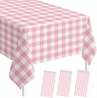 SietDESEO Confezione da 3 tovaglie usa e getta a quadretti rosa 54 x 108 tovaglie rosa e bianca per tavolo rettangolare in plastica a scacchi per feste all'aperto picnic matrimonio tovaglia a scacchi rosa