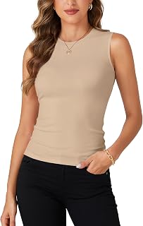 Rooscier Women's Racerback Crew Neck Knit Ribbed Fitted Casual Basic Tank Top