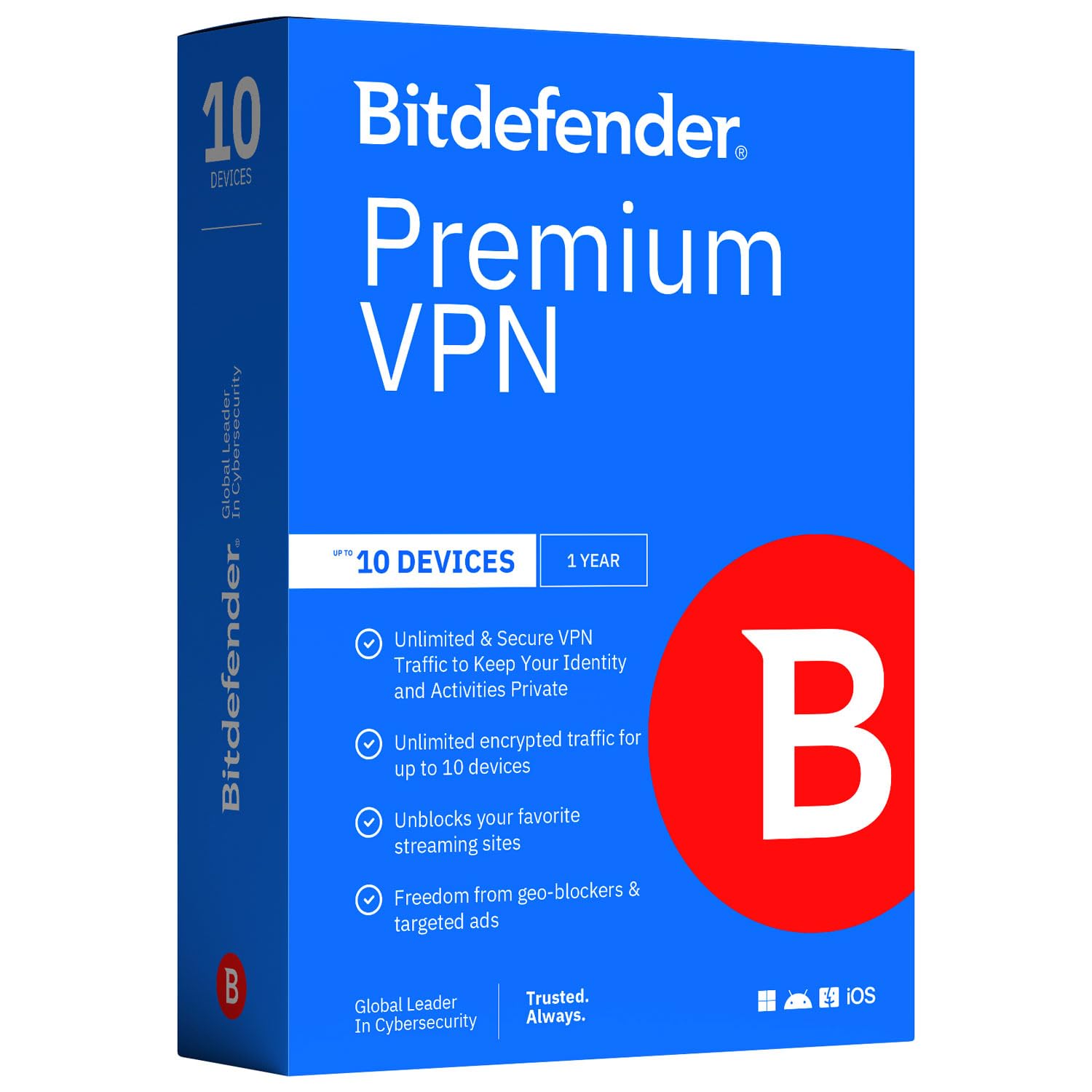 Bitdefender Premium Unlimited VPN - 10 Devices | 1 year Subscription | PC/Mac/An