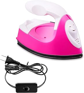 Mini Craft Iron, Mini Heat Press Machine, Portable Handy Electric Travel Irons Small Iron with Charging Base Accessories for Beads Patch Clothes DIY Shoes Heat Transfer Vinyl Projects (Pink)
