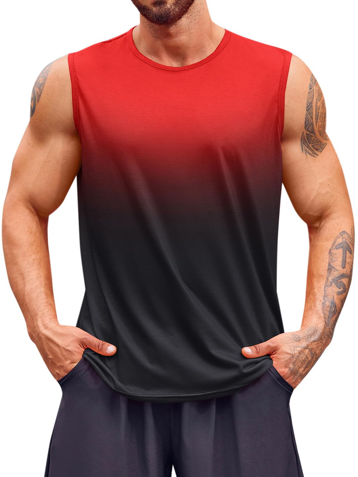 Men's Sleeveless Tank Top Workout Muscle Gym T-Shirt Crew Neck Gradient T-Shirt 