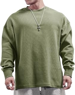 Muscle Alive Men's Basic Long-Sleeved T-Shirt Waffle Sweatshirt Lose Weight Training Sweater Sweater Crew Neck