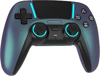 ASRVA Wireless Pro Controller, Hall Effect Sticks, 4 Back Buttons, Blue | Drift, Micro Switch, Gyro Sensor, Macro & RGB Light, 1000mAh Battery, Compatible with PS5/PS5 Pro/Slim, PS4, iOS, PC, Android