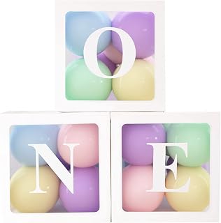 1st Birthday Party Decorations Boxes for Boys Girls, 3Pcs Balloon Boxes with 30pcs Pastel Balloons and ONE Letters, Balloon Blocks for First Birthday Backdrop, 1 One Year Old Birth Party Supplies