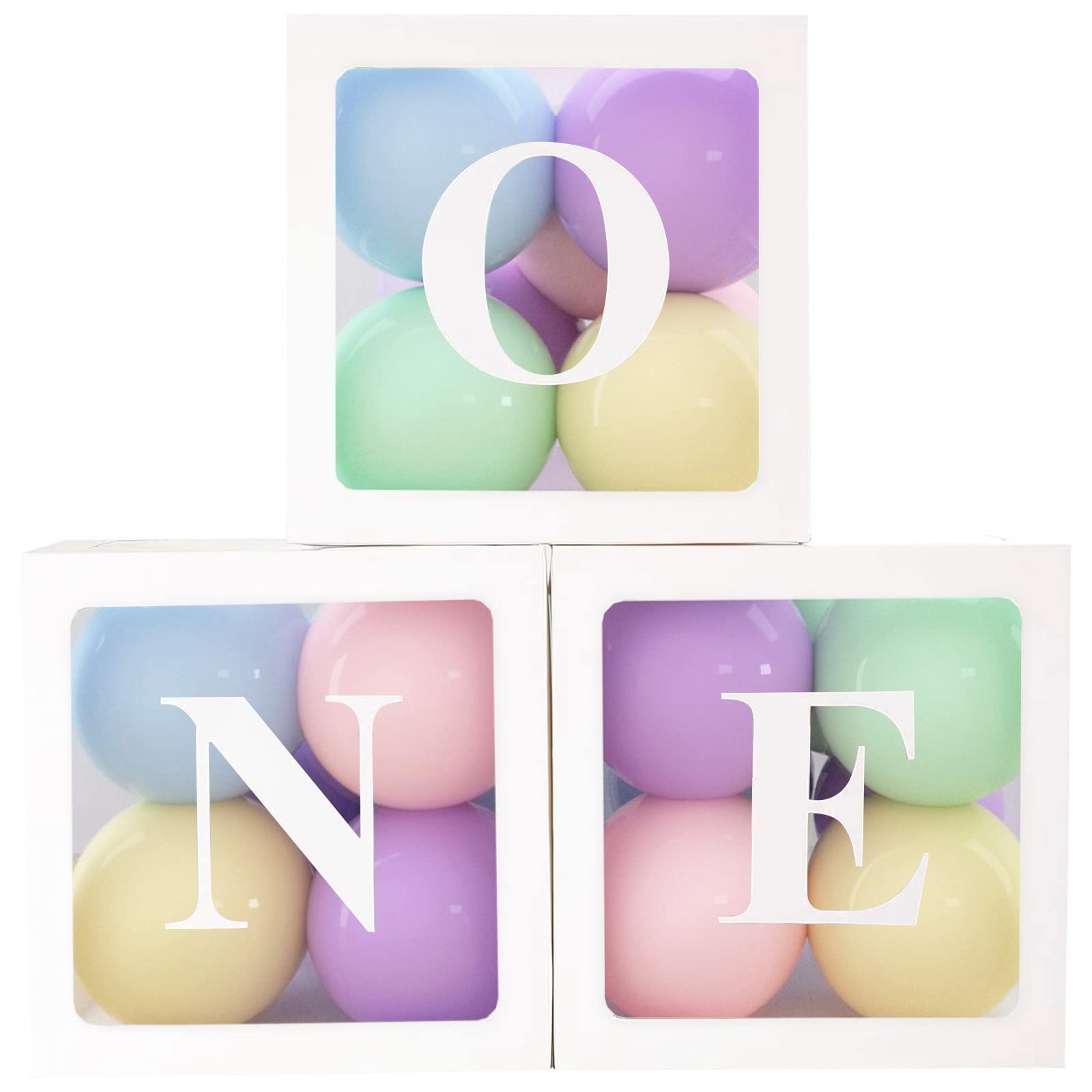 1st Birthday Party Decorations Boxes for Boys Girls, 3Pcs Balloon Boxes with 30p