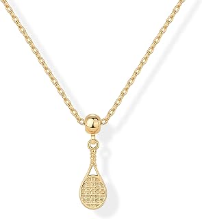 PAVOI 14K Gold Plated Tennis Racket Charm Pendant Necklace for Women | Cubic Zirconia Sliding Adjustable Necklace | Dainty Varsity Jewelry