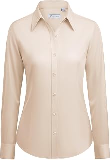 siliteelon Button Down Shirts for Women: Wrinkle Free Long Sleeve Classic Fit Collared Dress Shirt Solid Formal Office