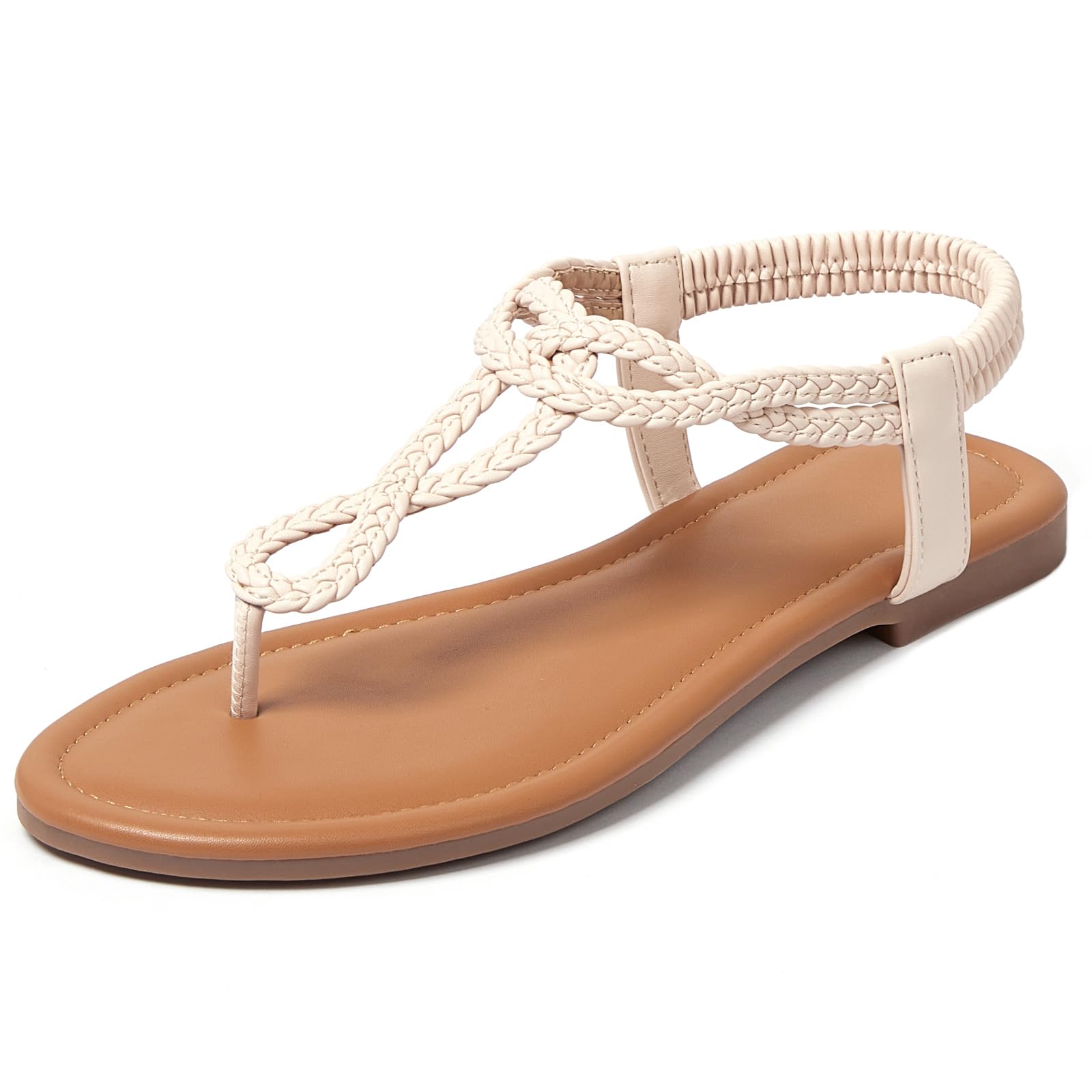 zeetoo Braided Flat Sandals for Women Thong Strappy Elastic Ankle Strap