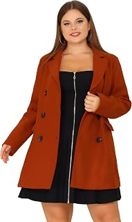 Agnes Orinda Women's Plus Size Notched Lapel Double Breasted Long Coat