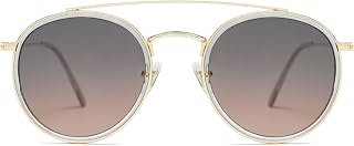 SOJOS Retro Vintage Round Polarized Sunglasses for Women Men Double Bridge Circle Sunnies SJ1104