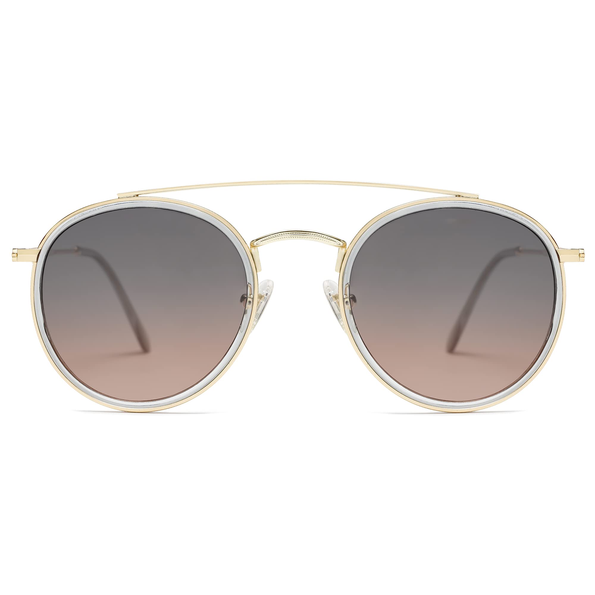 SOJOS Retro Vintage Round Polarized Sunglasses for Women Men Double Bridge Circl