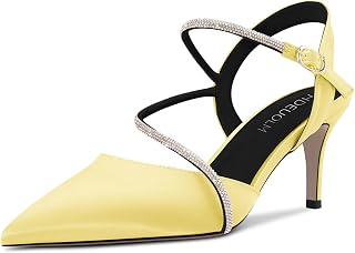HDEUOLM Women's Needle Mid Heel Pointed Toe Sandals Slingback Diamond Crystal Party Cute 6.5 CM Heels