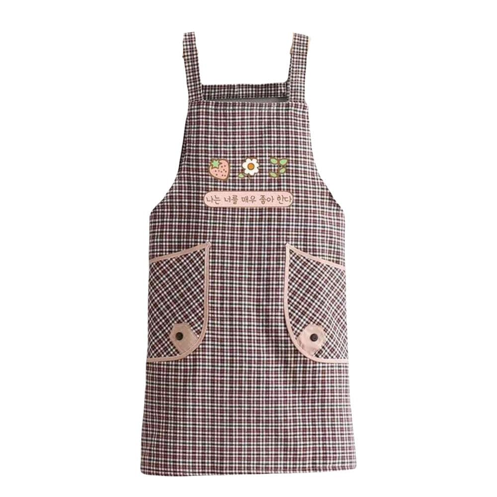 Flower Cross Apron 35x27 Inches - Korean Style Lace Detail with Front Pocket for