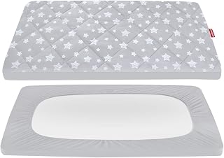 Pack and Play Sheets Fitted, Toddlers Mattress Protector 39"×27"×5", Breathable Thick Playard Lovely Print Cover, Compatible with Graco Pack n Play, Gray Star