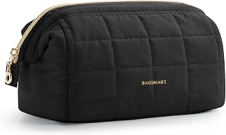 BAGSMART Makeup Bag Travel Toiletry Bag, Wide-open Zipper Pouch, Black | Puffy Padded, Travel Essentials, Make Up Bag, For Women, Makeup Organizer, Toiletries Accessories Brushes