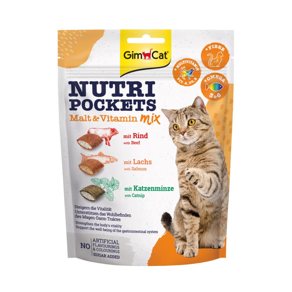 GimCat Nutri Pockets Vitamin Malt Blend - Crunchy Cat Snack with Creamy Filling 