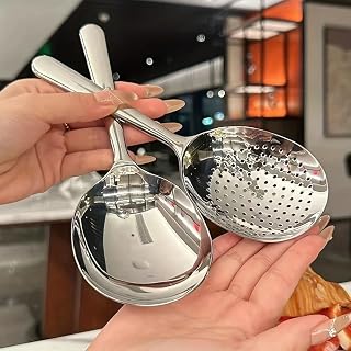 7.5" Large Stainless Steel Serving Spoons Set of 2 Stainless Steel Buffet Spoons Solid Mirror Polished Metal Slotted Spoons for Catering Party Kitchen Banquet