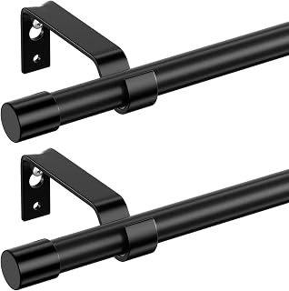 Curtain Rods 24 to 48 inches 2 Pack, 5/8 inch Diameter Metal Standard Drapery Rod Set with Bracket, Heavy Duty Adjustable Curtain Rod for Bedroom, Kitchen, Black