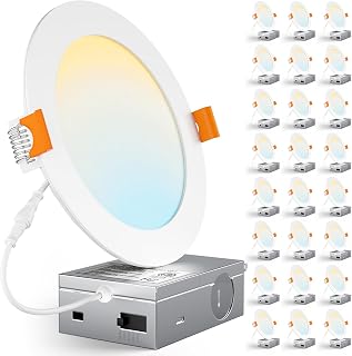 CHARKEE 24 Pack 6 Inch Ultra-Thin 5CCT LED Recessed Ceiling Light,Canless | 1050LM, 2700K-5000K Selectable,12W Eqv 110W,5%-100% Dimmable,Wafer Downlights with Junction Box,ETL & Energy Star & FCC