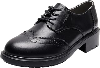 rismart Women's Round Toe Leather Brogue Oxfords Lace-up Shoes