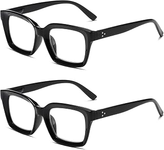 Hubeye Reading Glasses for Women and Men Square Large Frame with Spring Hinges Glasses Anti Blue Light (Black+Black, 3.50)