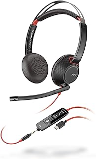 Poly Blackwire 5220 Wired Headset - Flexible Boom Mic - Noise Cancelling Headphones with Mic - USB-C, USB-A, 3.5mm - Ergonomic Over-Ear Design - Works with Microsoft Teams, Zoom - Work from Home