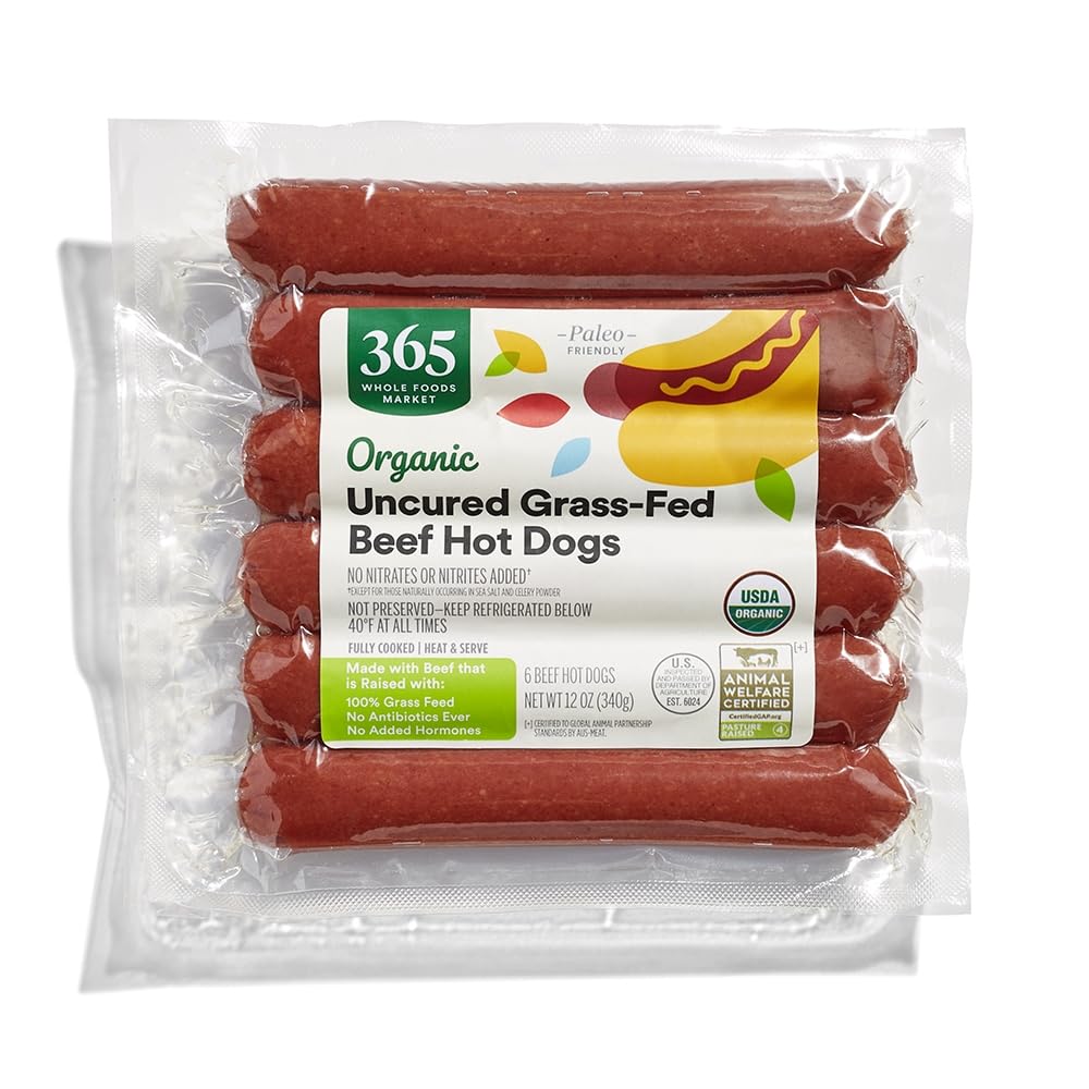 365 by Whole Foods Market, Organic Uncured Grass-Fed Beef Hot Dogs, 12 oz
