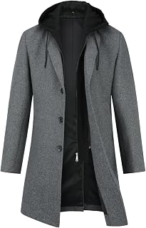 YOUTHUP Abrigo de Lana de Hombre con Gorra Slim Fit Invierno Sobretodo Grosor Trenca