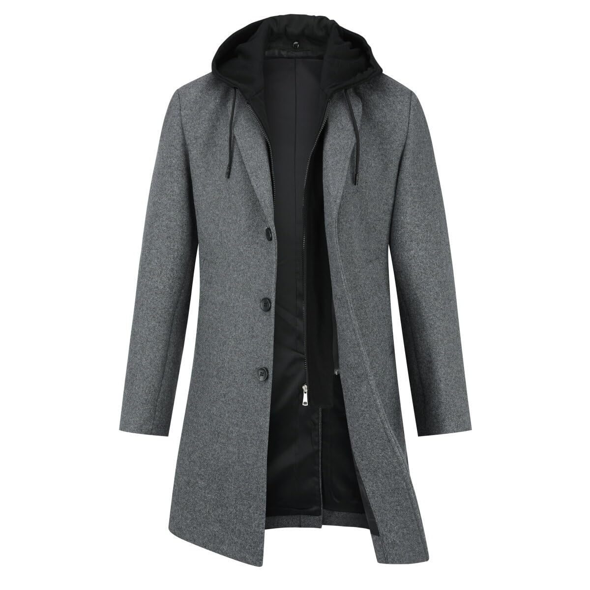 YOUTHUP Abrigo de Lana de Hombre con Gorra Slim Fit Invierno Sobretodo Grosor Tr