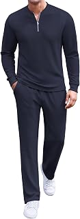 COOFANDY Men's 2 Piece Tracksuit Set Polo Athletic Sweatsuit Quarter Zip Jogging Long Sleeve Casual Sports Outfits
