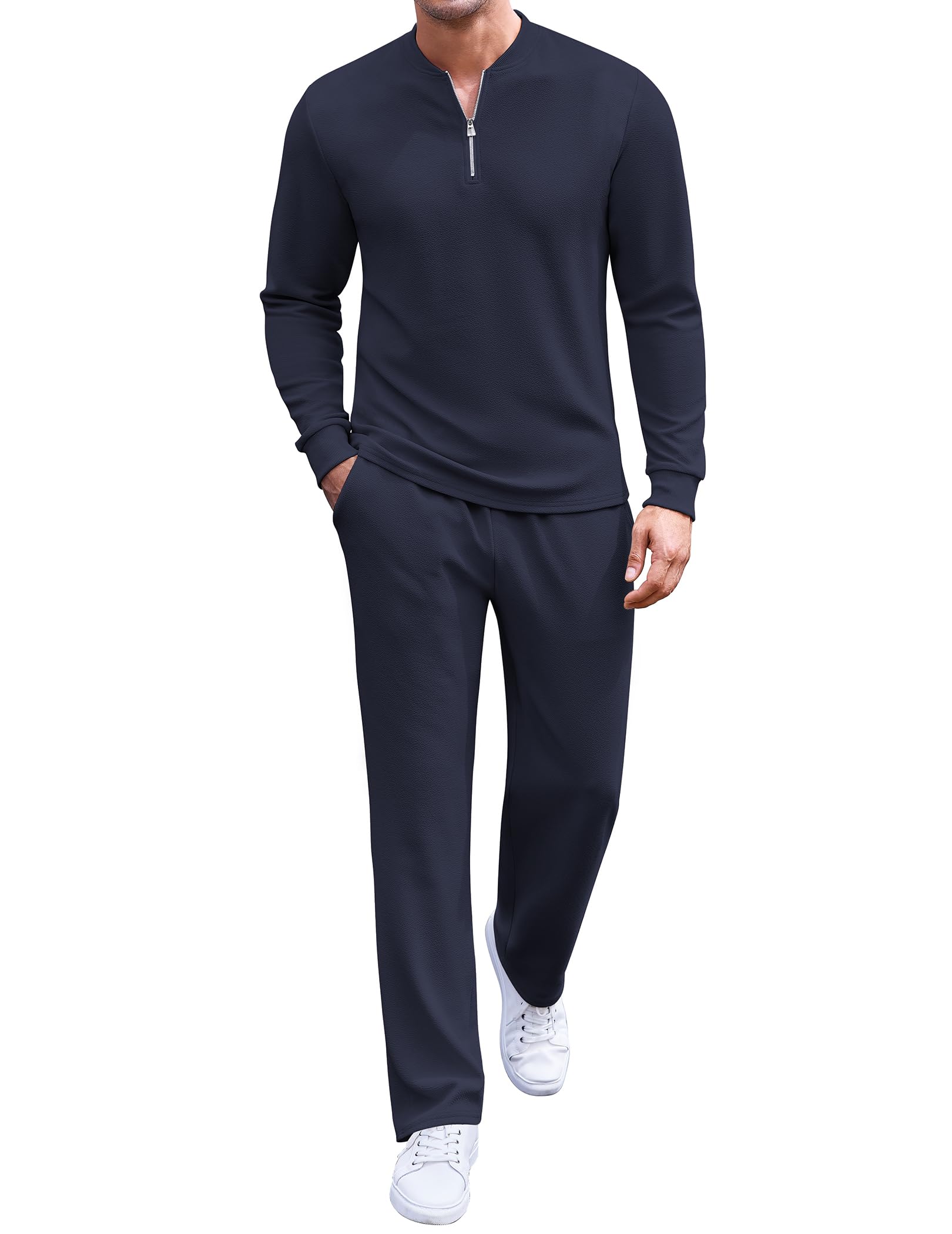 COOFANDY Men's 2 Piece Tracksuit Set Polo Athletic Sweatsuit Quarter Zip Jogging