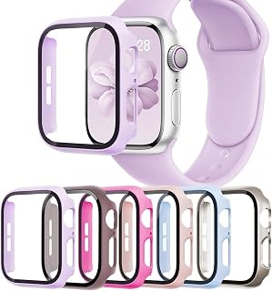 6 Pack Case with Tempered Glass Screen Protector for Apple Watch SE 3/SE 2/SE/6/5/4 44mm, Ultra Thin Scratch Resistant Full Body Protective Case Cover