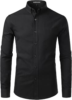 PARKLEES Men's Slim Fit Long Sleeve Smart Casual Button Down Oxford Shirts
