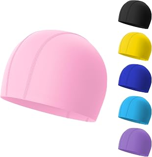 Nepfaivy Fabric Kids Swimming Cap, Stretchy No-Pull Swimming Hats Kids 4-10 | Comfortable-Fit and Durable Girls and Boys Swimming Cap, Soft and Lightweight Swim Hat for Childrens Long and Short Hair